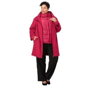 Jessica London red 12w Women's Plus Size 3-In-1 Puffer Coat & Wool Coat Set
